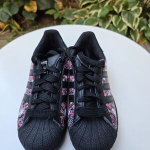 Adidas Kids Superstar Black and Pink Sneakers